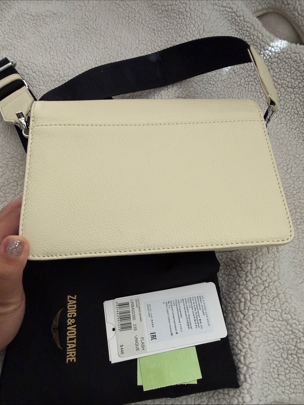 Zadig & Voltaire Cream Leather Crossbody with Black Web Strap - Picture 6 of 7